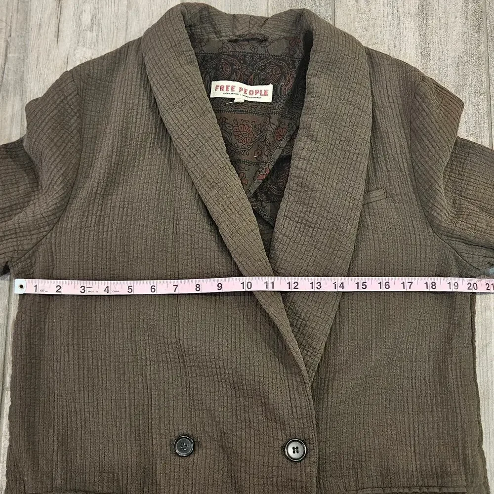 Free People Rowan Crinkled Cotton Blazer Womens S Deep Army Green Boho Chic Soft